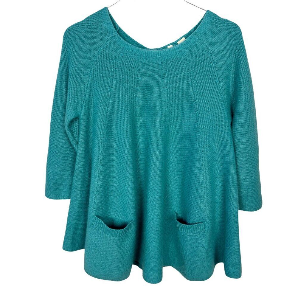 Anthropologie Moth 100% Cashmere Sweater A-Line Buttons Teal Babydoll Y2K Medium